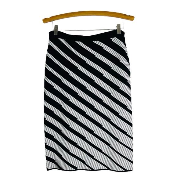 Gianni Bini black white stripe knit stretch preppy office midi skirt medium - Picture 1 of 6
